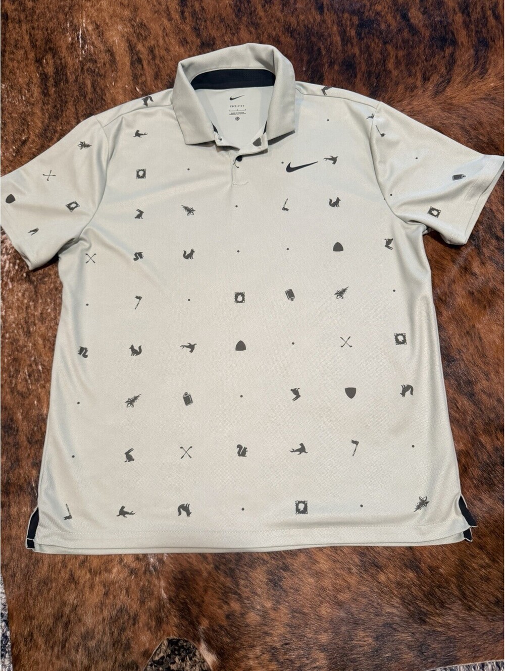 Nike Men's Dri-Fit Tour Icon Print Short Sleeve Golf Polo Green Large FQ0426-370